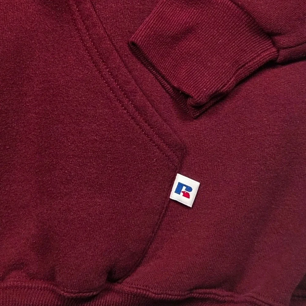 Vintage Russell Athletic Hoodie Mens XXL Maroon Pullover Fleece Blank Sweatshirt